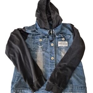Batman Arkham Asylum Jacket Youth Large Blue Black Denim Hooded Jean‎ Vest Patch